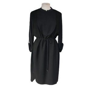 ELIE TAHARI Black Bib Front Drawstring Dress sz M
